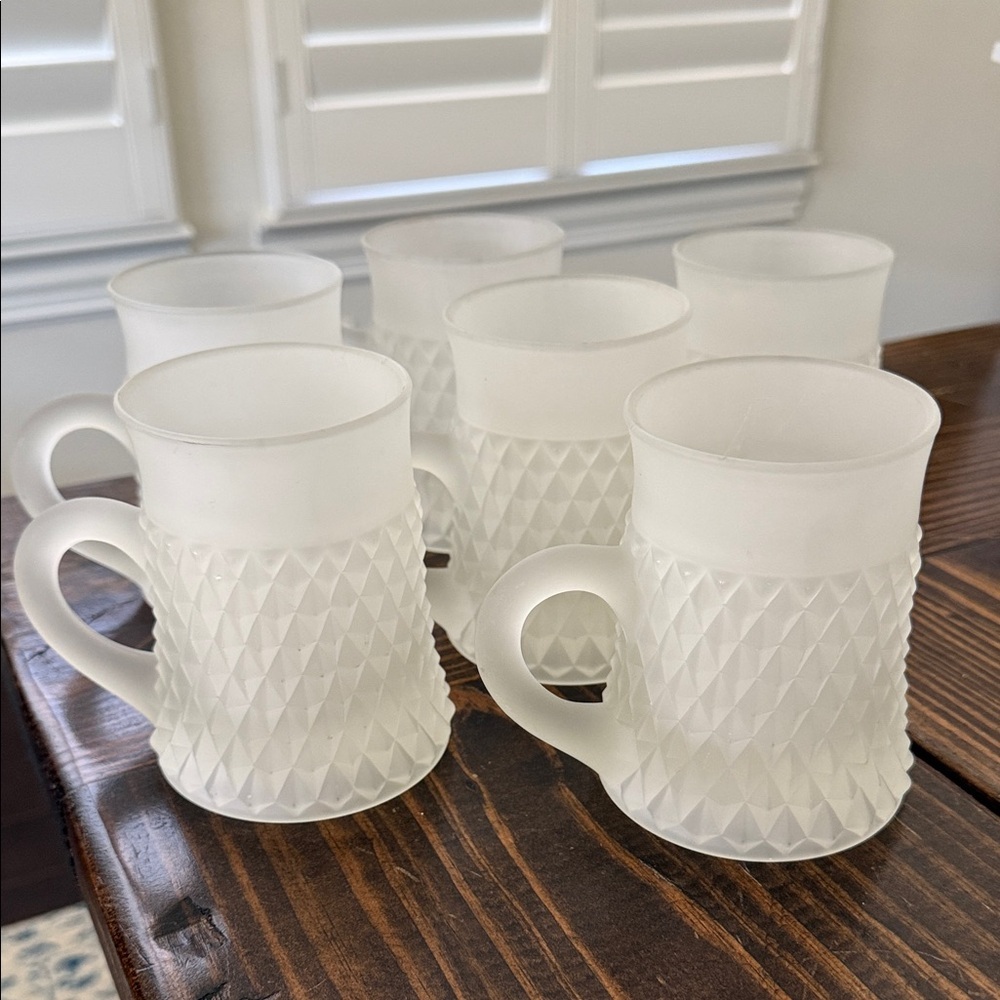 Indiana Glass Frosted White Diamond Mugs